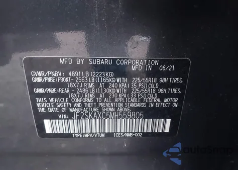 2021 Subaru Forester Touring from USA, damaged, VIN JF2SKAXC5MH559805